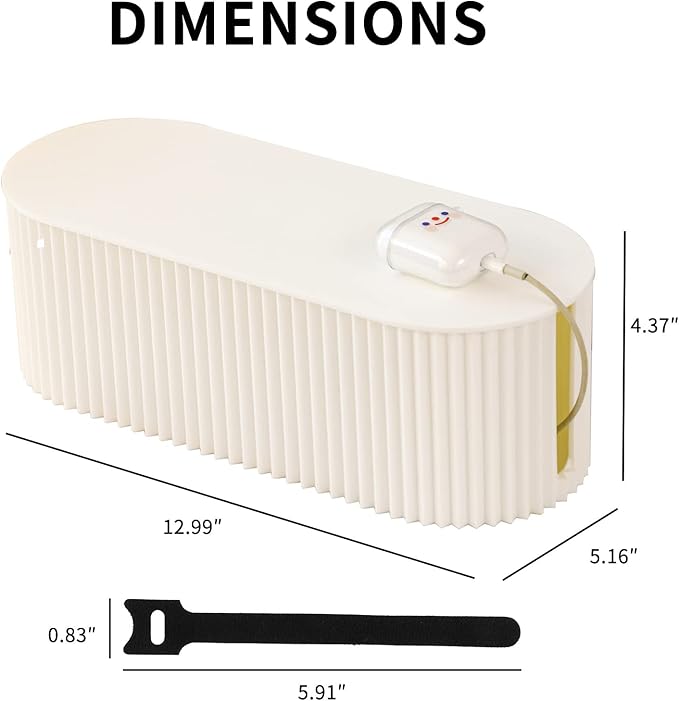 FABROK Cable Management Box with 10 Cable Ties, Organizer Box for Power Strips, Surge Protectors, Chargers, Adapters, TV Computer Wires Cable Hider Box for Home/Office (Small/White)