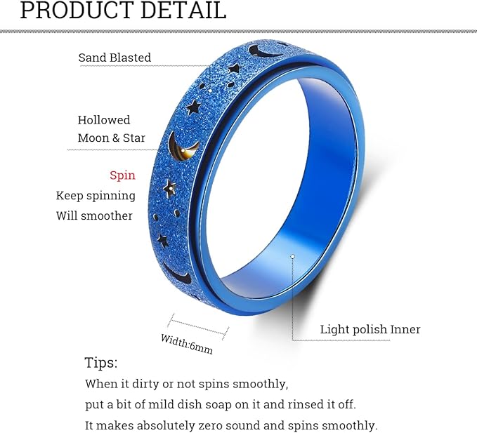 Anxiety Ring for Women Spinner Ring Fidget Ring Fidget Toys Adults Spinner Rings for Anxiety Fidget Rings for Anxiety for Women Anxiety Fidget Ring Men Blue Size 10