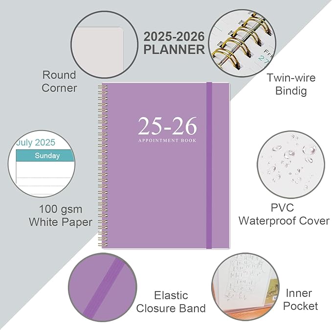 2025-2026 Appointment Book & Planner - 8.5" x 11" Daily Hourly Planner 2025-2026 from July 2025 - June 2026, Weekly Appointment Book with 30-Minute Interval, Purple
