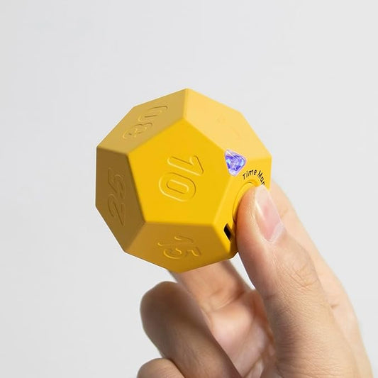 Mini 12 Sided Cube Timer, 11 Preset Times Pomodoro Timer for Enhanced Productivity. Ideal for ADHD Management, Workout, Study & Kitchen Cooking. Easy to Use (Yellow)