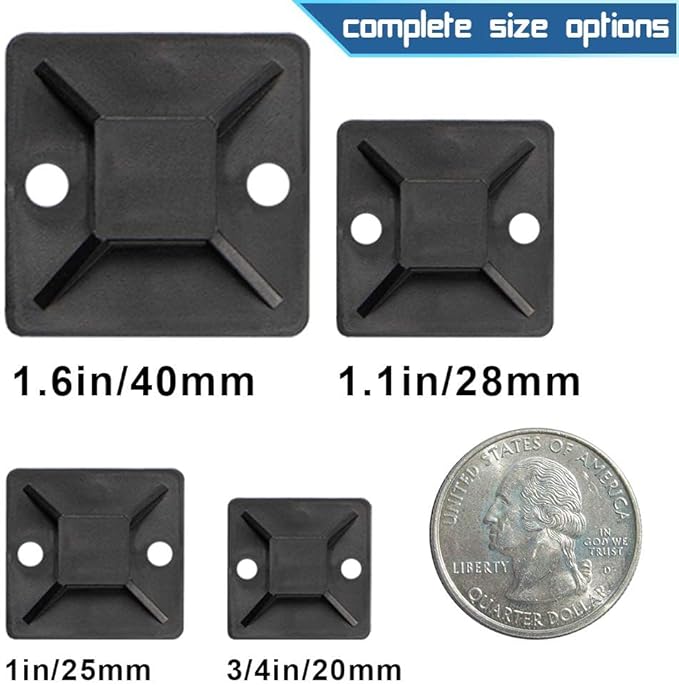 Zip Tie Mount 3/4" Black Small Wire Tie Adhesive Mounting 100 Pcs for Wire Clips Cable Management Cable Tie Anchors for Home Office Wiring Durable Pro-grade UV Wire Holder Organizer for Tidy Cabling