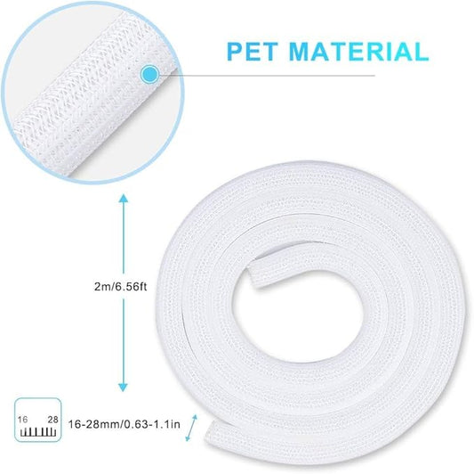 AGPTEK Cable Sleeve Cover, 6.6ft - 2/3 inch Desk Cord Organizer Cable Hider, Home Office Wire Management Computer TV Wire Loom Tubing, Pet Proof Cord Protector, from Cat Dog Chewing, White