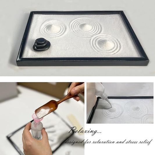 Zen Garden for Desk, Japanese Zen Garden Kit with Sand Stamp Sphere and Essential Accessories, Mini Zen Sandbox Office Decor Kit for Relaxation, Meditation Gift