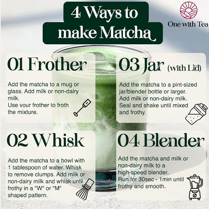 ONE WITH TEA Organic Matcha Latte Powder ā Japanese Green Tea, USDA Organic, Made in Japan, 2oz | For Hot & Iced Drinks, Smoothies & Lattes
