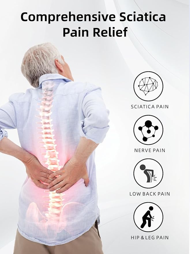 Sciatica Pain Relief Devices – Deep Tissue Massager with Multi-Mode Technology, Heat & Light Therapy, Targeted Relief for Sciatic Nerve & Lower Back Pain (White)