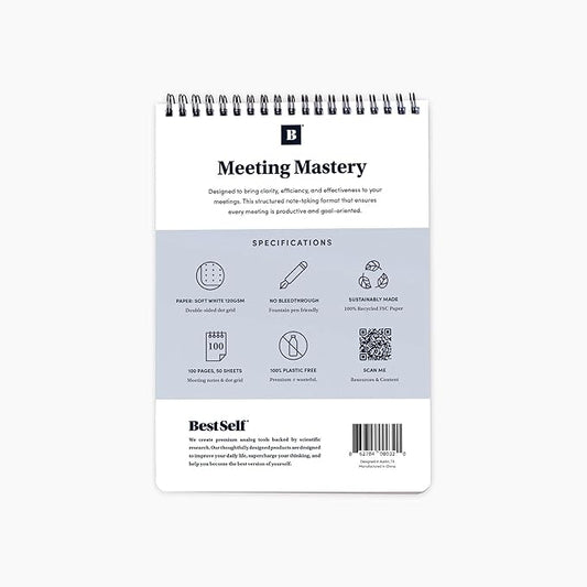 BestSelf Meeting Mastery Pad - 9.50” X 6.70” - Compact Design Professional Notebook, Journal Notebooks, Perforated Notebook Journal, 50 Double-Sided 120gsm Sheets | Blue Writing Pads