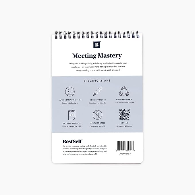 BestSelf Meeting Mastery Pad - 9.50ā X 6.70ā - Compact Design Professional Notebook, Journal Notebooks, Perforated Notebook Journal, 50 Double-Sided 120gsm Sheets | Blue Writing Pads