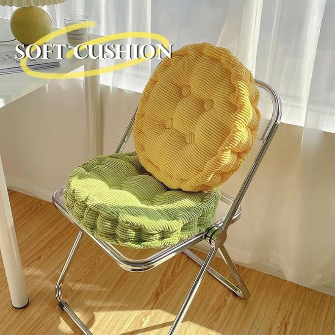 Meditation Floor Pillow Set of 2 Large Square and Round Floor Cushions for Adults Ivory Corduroy Floor Seat Pillows Cushion for Living Room Balcony Tatami Yoga,18x18 Inch