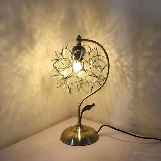 Bieye L10908 Tiffany Style Stained Glass Flower Petal Table Lamp with Brass Base for Home Décor (Clear, 8" Rose Lily)