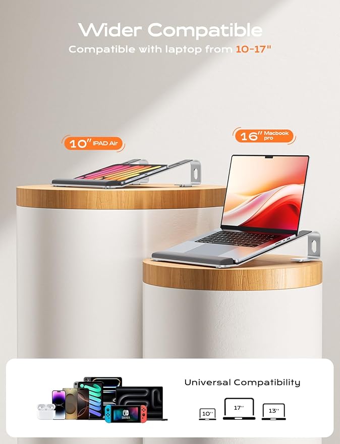 Laptop Stand for Desk, Laptop Stand with Wrist Support, Ergonomic Detachable Laptop Riser, Mount, Riser Holder Notebook Stand for MacBook Air Pro, HP, Dell, XPS, HP (10-17") Laptops - Silver