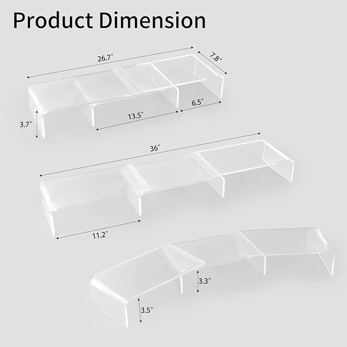 Acrylic Monitor Stand Riser, Clear Acrylic Laptop Stand for Desk, Computer Accessories for Home Office, Desk Organizer Shelf for Laptop, PC, Multi Media and more
