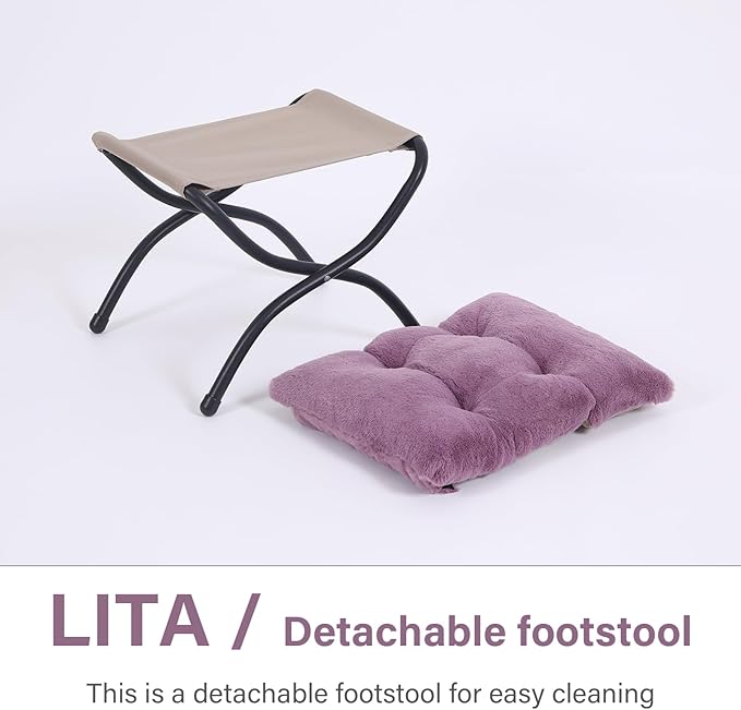 LITA Folding Upholstered Footrest Stool, Modern Small Portable Accent Ottoman with Detachable Thick Cotton Cushion Padded Sofa Stool with Metal Frame for Lazy Chair, Living Room & Bedroom