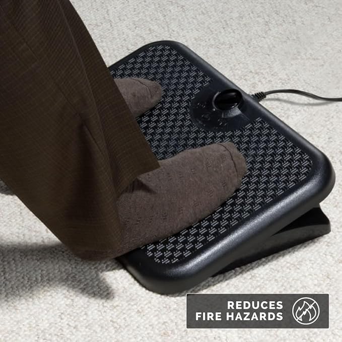 Toasty Toes Foot Warmer, Ergonomic Heated Footrest with 3 Adjustable Positions and 2 Heat Settings, Portable Space Heater, 105 Watts, Black, 12" x 18" x 5"