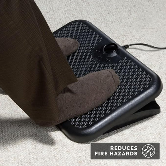 Toasty Toes Foot Warmer, Ergonomic Heated Footrest with 3 Adjustable Positions and 2 Heat Settings, Portable Space Heater, 105 Watts, Black, 12" x 18" x 5"