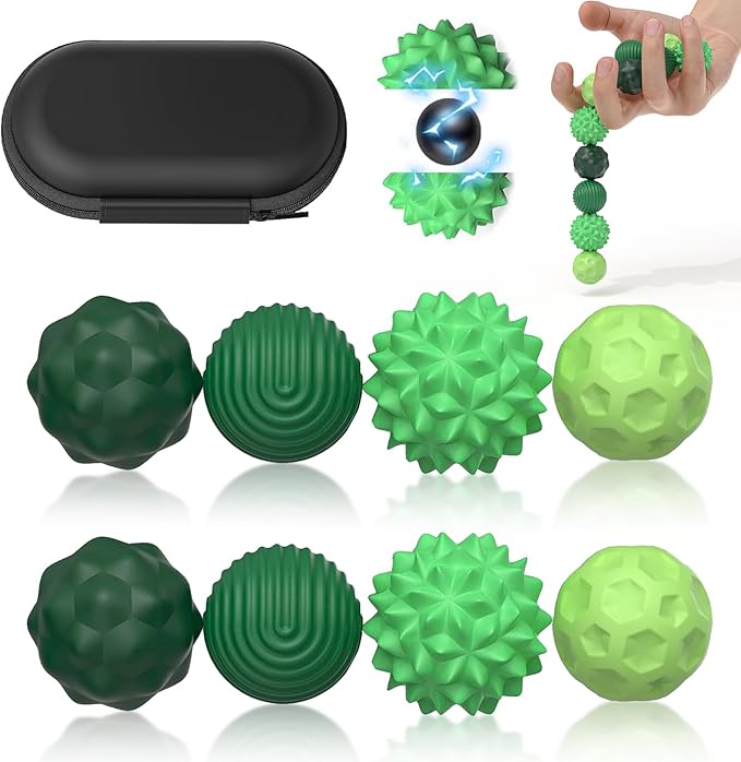 Magnetic Sensory Fidget Balls (8PCS), Weighted Magnet Balls Fidget Toys for Teens Adult ADHD Autism Anxiety, Quiet Stress Relief Office Desk Gadgets, Hand Therapy Sensory Toy Items Gift (Green)