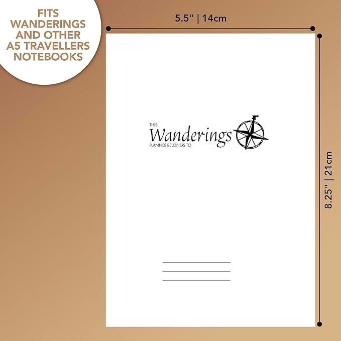 Wanderings A5 Traveler's Notebook Calendar Refill Inserts - 8 1/4 x 5 5/8 (21cm x 14.2cm) - January - December 2026 - A5 Calendar Planner Refills For Leather Travel Journals, Diaries and Planners