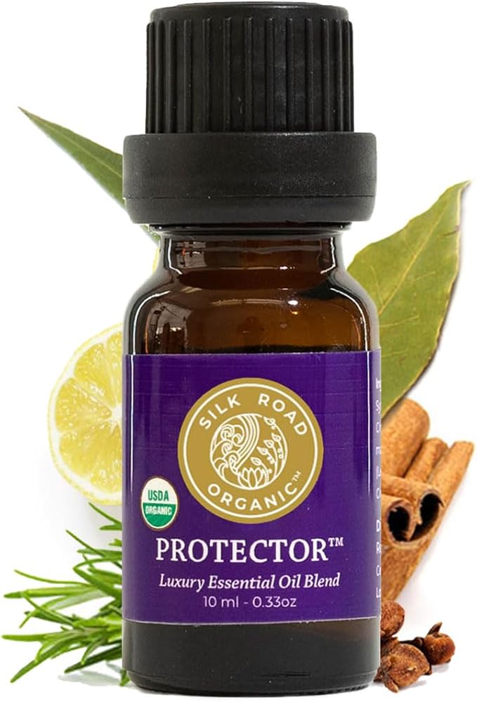 Silk Road Organic Protector Essential Oil Immunity Blend, Based on Thieves Oil Legend, 100% Pure USDA Certified Health Shield Aromatherapy - 10 ml Dropper - Always Pure, Always Organic