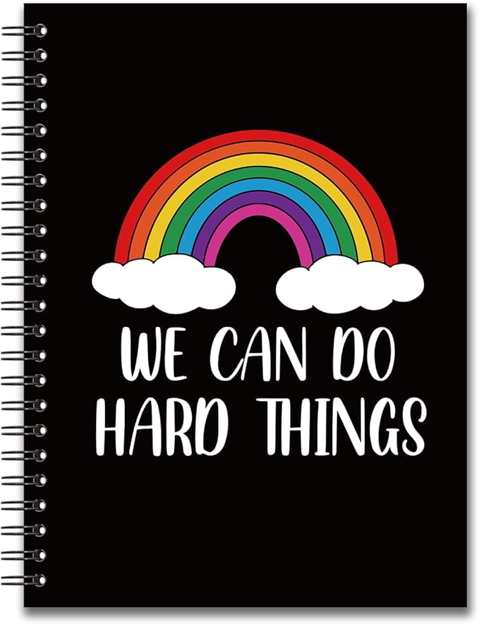 YAZMEEN Inspirational Blank Spiral Notebook(160 Pages) We Can Do Hard Things Hardcover Sketchbook Rainbow Notebook Gift Funny Encouragement Gift for Teacher Student Colleague Team Member Office Work