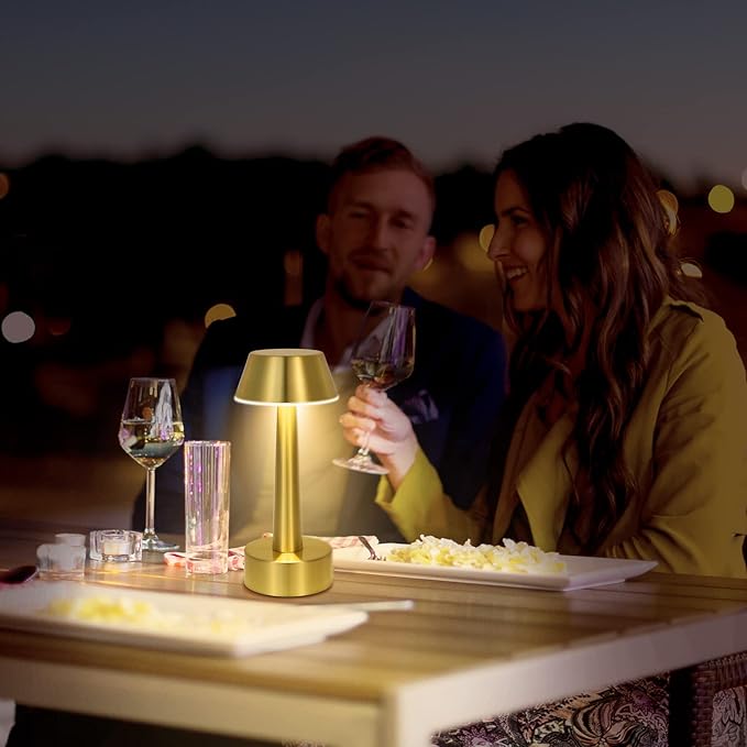 Egobasic Cordless Small Table Lamp, Gold Battery Operated Lamp for Restaurant Dinner Table, Rechargeable Dimmable Night Light Touch Portable Lamp for Bedside Dining Room Patio Bar Outdoor Décor