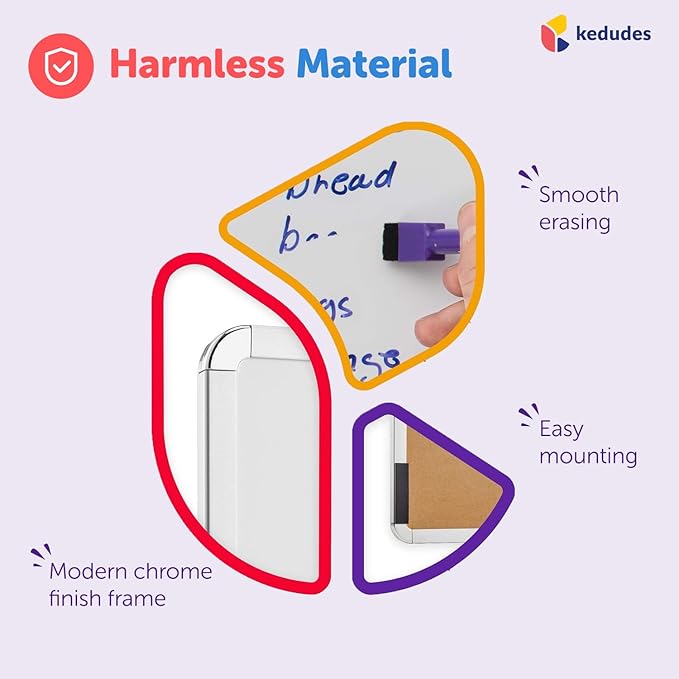 kedudes 11x14 Magnetic Dry Erase White Board - Mini Refrigerator Whiteboard Set - Lightweight Small Personal Memo Boards with 6 Markers - Smooth Surface and Eraser Caps - Fridge and Wall Mountable