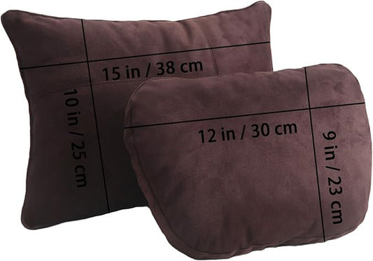 2PCS Car Pillow for Car Neck Pillow for Driving Seat Lumbar Support Soft Cushion with Extra Filling Accessories Back Support for Travel Nap and Trips Sleeping (Coffee, Head and Lumbar)