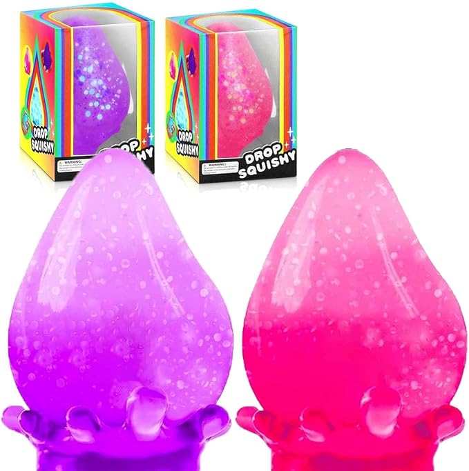 2 Packs Dream Squishy Drop Stress Balls for Adults Fidget Toys, Fidgets Silicone Sensory Toys for Kids Autism, ADHD, Sensory Stress Relief Toys Birthday Day Gifts, Stocking Stuffer Gift (Purple Red)