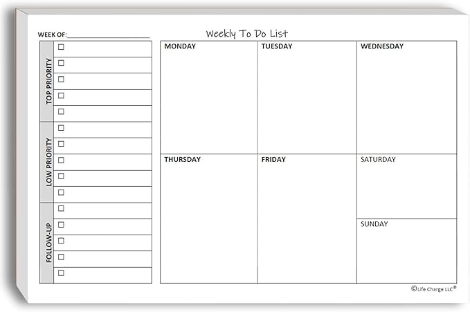 Weekly TO DO List Notepads (2 Pack, 50 Pages Each) Task Pad Planner w/Daily Checklist, Priority ToDo & Note Sections. Desk Notebook Pad to Organize Office. 8.5 X 5.5, A5 Sheets. Made in the USA.