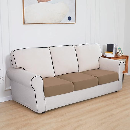 Easy-Going 100% Waterproof Chair Oversized Sofa Seat Cushion Slipcovers Couch Cushion Cover Stretch Furniture Protector for Kids, Pets (3-Piece Oversized Sofa Cushion, Camel)