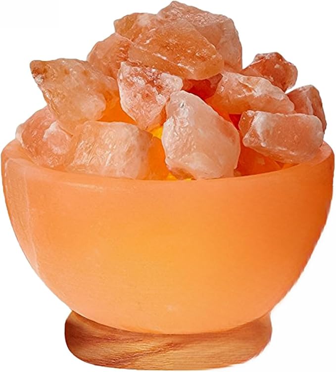 Himalayan Glow Massage Bowl Lamp with Natural Salt Crystal Chunks, Dimmer Cord with Classic Wood Base - Natural Crystal Salt Lamp with Mood Lightening and Night Light