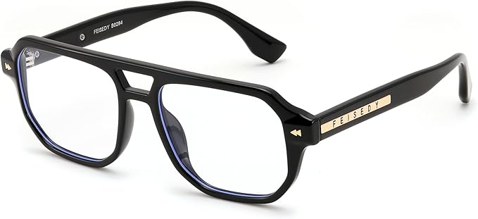 FEISEDY Aviator Blue Light Glasses for Men Women, Retro 70s Style Design Anti Glare Digital Eyestrain & Daily Wear B0284
