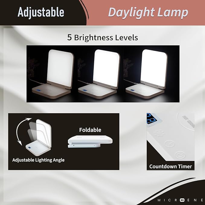 Light Therapy Lamp with Wireless Phone Charger Pad, 2 in 1, 10,000 Lux Bright White UV-Free LED, Anti-Glare, 5 Adjustable Brightness, Sunlight Lamp with Timer, Energy Booster