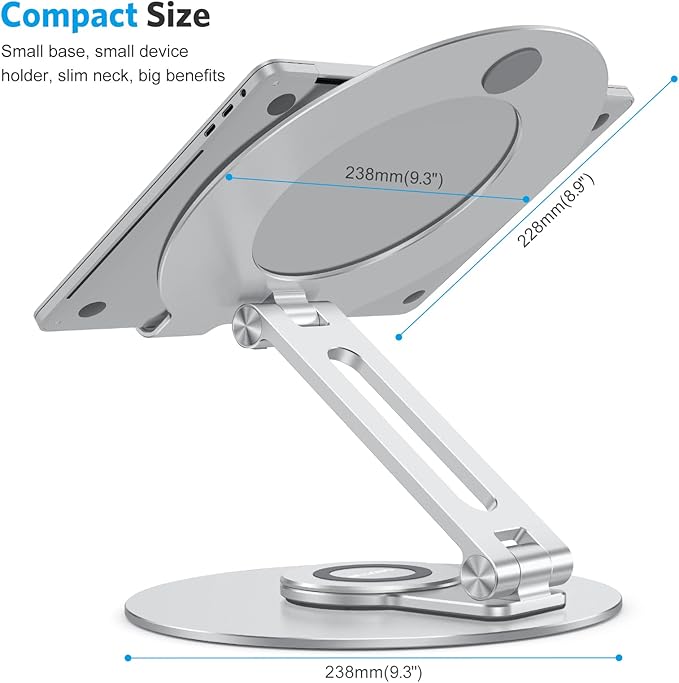 Adjustable Laptop Stand with 360 Rotating Base, OMOTON Ergonomic Laptop Riser for Collaborative Work, Dual Rotary Shaft Fully Foldable for Easy Storage, Fits MacBook / All Laptops up to 16 inches