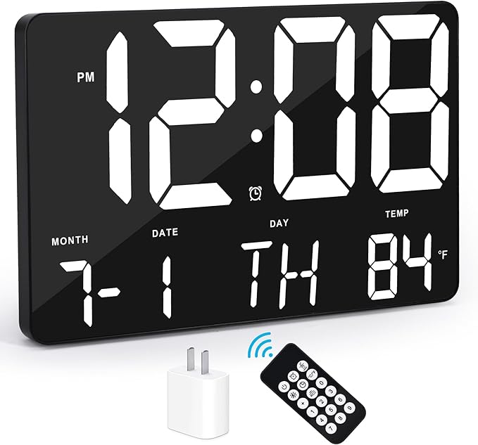 SZELAM Digital Clock Large Display,11.5"Digital Wall Alarm Clock with Remote Control,LED Oversized Electric Clock with Calendar,12/24H,Adjustable Brightness Large Clock for Home Office Kitchen Bedroom