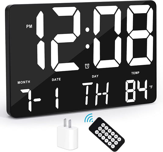 SZELAM Digital Clock Large Display,11.5"Digital Wall Alarm Clock with Remote Control,LED Oversized Electric Clock with Calendar,12/24H,Adjustable Brightness Large Clock for Home Office Kitchen Bedroom