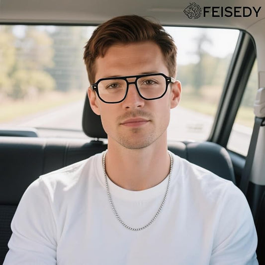 FEISEDY Aviator Blue Light Glasses for Men Women, Retro 70s Style Design Anti Glare Digital Eyestrain & Daily Wear B0284