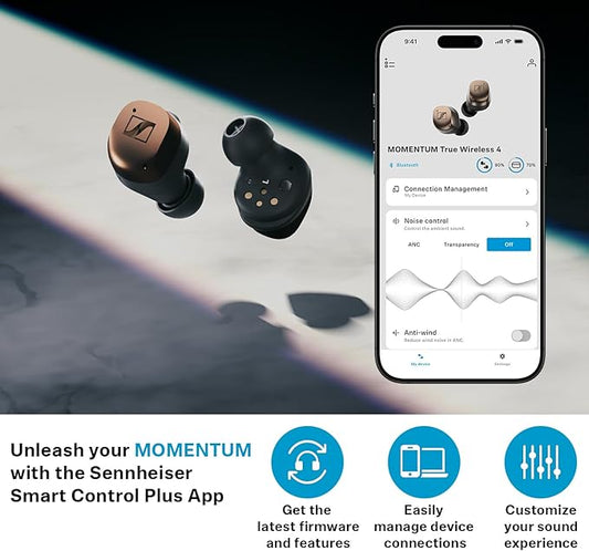 Sennheiser MOMENTUM True Wireless 4 Smart Earbuds with Bluetooth 5.4, Crystal-Clear Sound, Comfortable Design, 30-Hour Battery Life, Adaptive ANC, LE Audio and Auracast - Black Copper