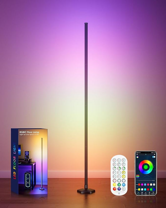 1PCS Corner Floor Lamp,RGB LED Corner Lamp with Remote Control,65" Color Changing Mood Light with Smart App and Remote Control Modern Floor Lamp with Music Sync for Bedroom, Living Room Gaming Room