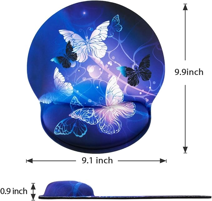 ToLuLu Ergonomic Mouse Pad Wrist Rest Support, Gel Mouse Pads with Non Slip Rubber Base Memory Foam Mousepad, Mouse Wrist Rest Pad for Laptop Computer Home Office Working Pain Relief, Art Butterflies