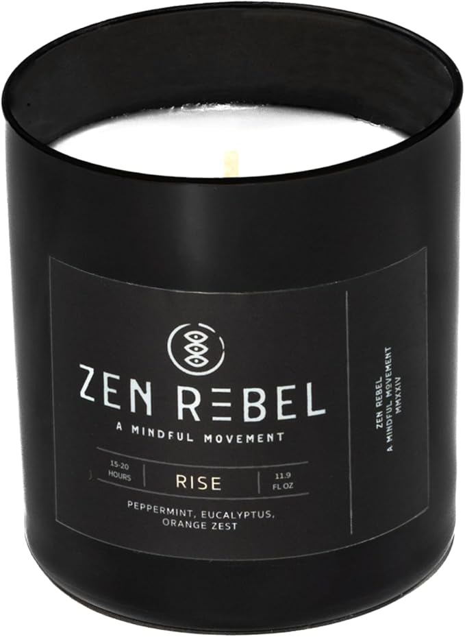 Aromatherapy Candle Rise - Morning Energy Boost with Peppermint, Eucalyptus, and Orange Zest - Stress Relief Soy Candle for Home, Office, Spa, and Gym