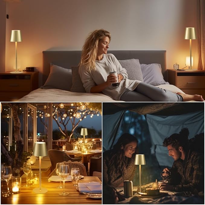 BGFHome Cordless Table Lamp LED Desk lamp,5000mAh Rechargeable Touch Night Light Wireless Minimalist Design for/Restaurant/Bedroom/Bars/Outdoor Party/Camping/Coffee Shop(2 Pack Gold)…