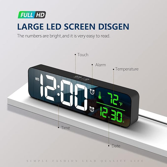 Digital Clock, Clock for Bedroom, Digital Wall Clock, Clocks for Living Room Decor, Desk Clock, Table Clock, Digital Clock Large Display, Smart Alarm Clock for Office Green (Wired Black+Green Digit)