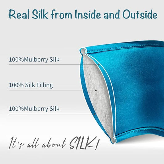 Breathable Silk Sleep Mask Blindfold, Elastic Blackout Eye Cover Headband for Sleeping Nap Travel Time, Peacock Blue, 1 Pack