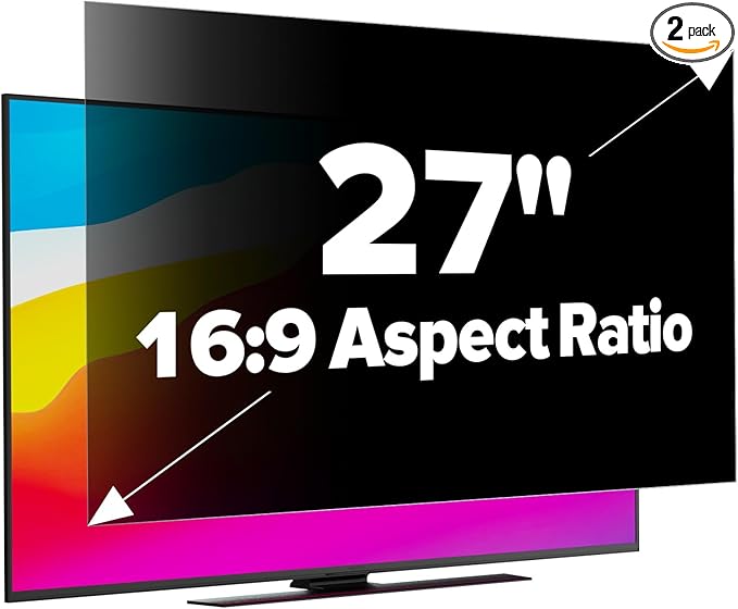[2-Pack HD Computer Privacy Screen 27 inch, Upgraded Monitor Privacy Screen for 16:9 Widescreen Removable Anti Glare Computer Screen Cover and Blue Light UV-Blocking Screen Privacy Filter