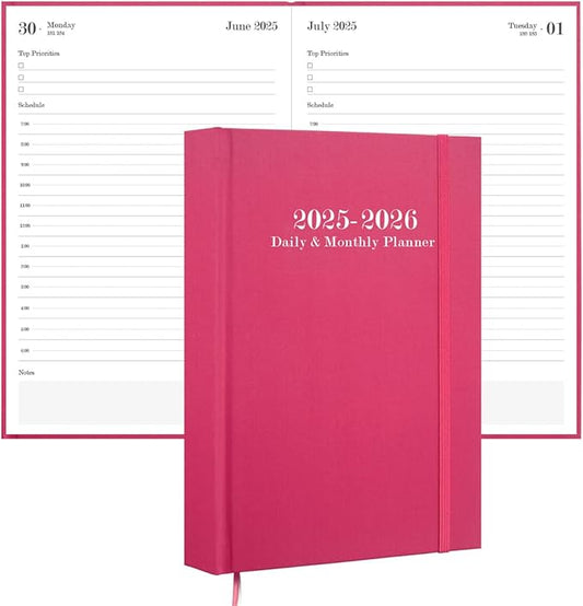 2025-2026 Daily & Monthly Planner - 2025 2026 Academic Year Planner One Page Per Day from July 2025 to June 2026, Hourly Appointment Book Perfect Organizer Daily Life, Fabric Cover, 5.8'' x 8.3'', Pink