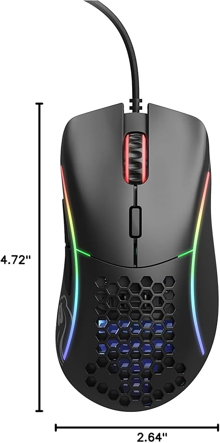 Glorious Model D- (Minus) Wired Gaming Mouse - 61g Superlight Honeycomb Design, RGB, Ergonomic, Pixart 3360 Sensor, Omron Switches, PTFE Feet, 6 Buttons - Matte Black