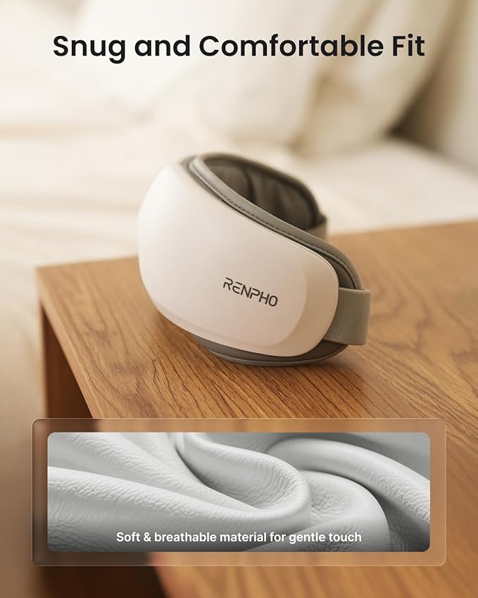 RENPHO Eyeris Zen Ultra-Quiet Eye Massager with Heat,Lightweight Heated Eye Mask for Migraines, Face Massager for Dry Eyes Relief, Birthday Gifts for Women Men