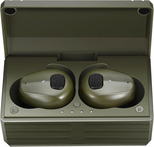 Electronic Shooting Earbuds - Ear Hearing Protection NRR 28dB Bluetooth 5.3 Noise Cancelling & Sound Amplification - Rechargeable Case for Hunting and Range(Green)