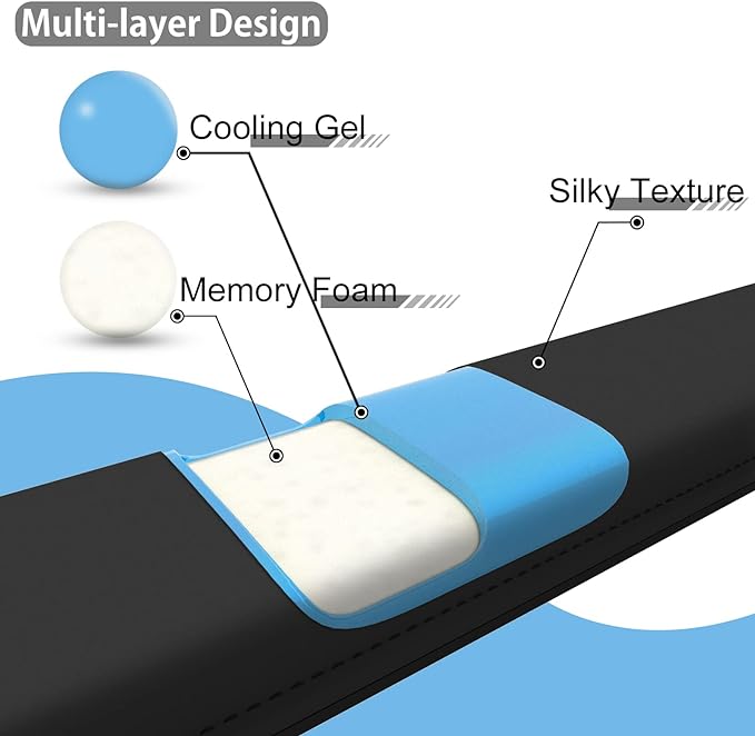 Faluber Cooling Gel Wrist Rest, 12.5-inch Length for Compact Keyboard, Memory Foam Palm Rest with Non-Slip Footpad, Ergonomic Design, Stain Resistant, PC Accessory Gaming Gear (Small-Compact)