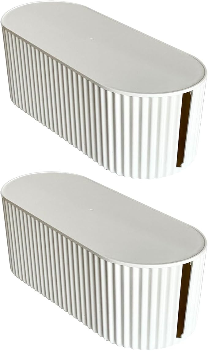 2 Pack White Cable Management Box, Plastic Cord Organizer Box Under Desk, Power Strips Hider for Home Office, Phone Charger, Electronics Wires, Surge Protector Cover Bin (Large)