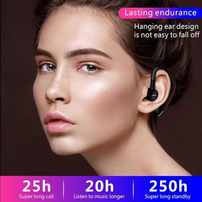 IHAO Bluetooth Earpiece Headphone Dual Noise Cancelling Mic Painless Open-Ear Handsfree Headset Stereo Sound Left/Right Changeable Earhook Earphones for Driving/Business/Gym-Single Ear F900 Black